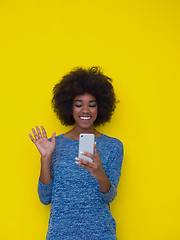 Image showing young black Woman Using mobile phone