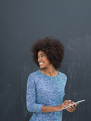 Image showing Happy African American Woman Using Digital Tablet