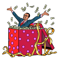 Image showing gift. African businessman with money