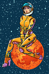 Image showing red planet Mars sexy beautiful woman astronaut