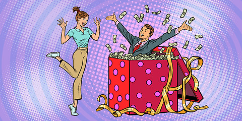 Image showing woman happy surprise. man with money gift