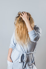 Image showing Young woman with washed wet hair