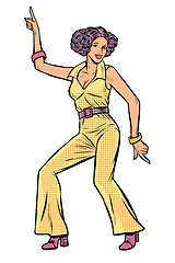 Image showing girl in pantsuit. woman disco dance isolate on white background