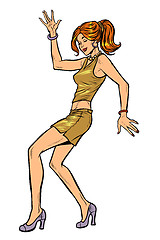 Image showing girl in sexy dress, woman disco dance isolate on white background