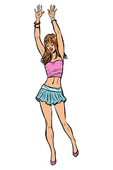 Image showing teen girl in mini skirt. woman disco dance isolate on white background