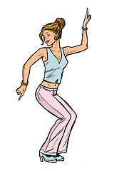 Image showing girl in pink pants. woman disco dance isolate on white background