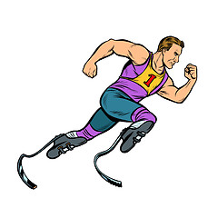 Image showing disabled runner with leg prostheses running forward. sports competition