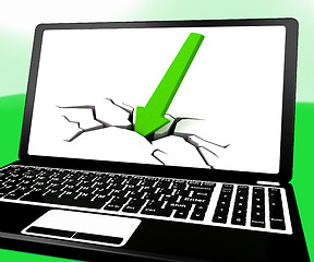 Image showing Arrow Hitting Ground On Laptop Shows Drop On Sales