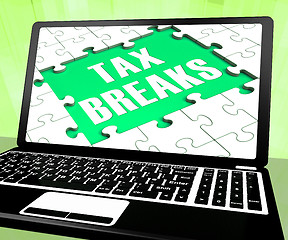 Image showing Tax Breaks On Laptop Shows Internet Paying