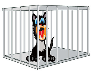 Image showing Vector illustration of the cartoon of the wolf in steel hutch