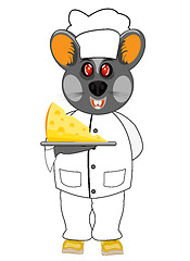 Image showing Vector illustration mouse cook with cheese on white background