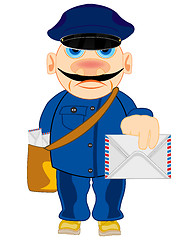 Image showing Cartoon men postman on white background is insulated