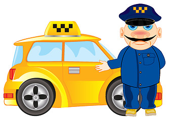 Image showing Man taxi driver near car invites client