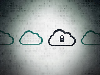 Image showing Cloud networking concept: cloud with padlock icon on Digital Data Paper background