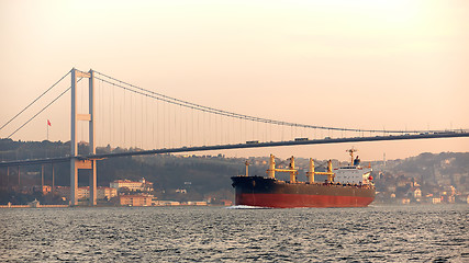 Image showing A cargo ship in the Bosphorus, Istanbul, Turkey.