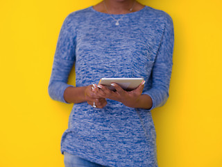 Image showing young black Woman Using Digital Tablet