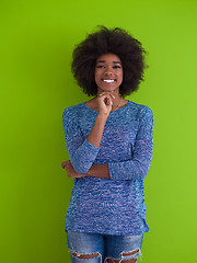 Image showing black woman isolated on a Green background