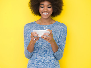 Image showing young black Woman Using mobile phone