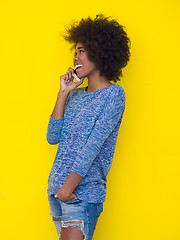 Image showing young black Woman Using mobile phone