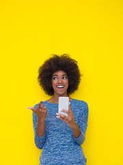 Image showing young black Woman Using mobile phone