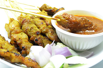 Image showing Chicken satay with peanut sauce