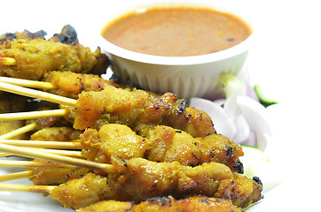 Image showing Chicken satay with peanut sauce