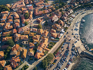 Image showing Aerial view of tile roofs of old Nessebar, ancient city, Bulgaria