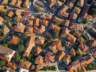 Image showing Aerial view of tile roofs of old Nessebar, ancient city on the Black Sea coast of Bulgaria