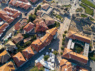 Image showing Aerial view of tile roofs of old Nessebar, ancient city on the Black Sea coast of Bulgaria