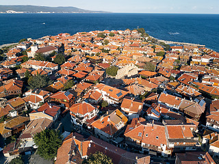 Image showing Aerial view of the tile roofs of old Nessebar, ancient city on the Black Sea coast of Bulgaria