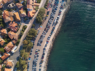 Image showing Aerial view of tile roofs of old Nessebar, ancient city, Bulgaria