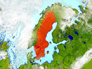 Image showing Sweden on map with clouds