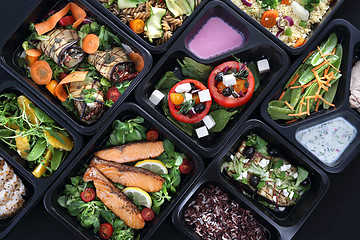 Image showing Ready meals, tasty and colorful menus for every day.Lunch boxes, delicious and healthy dinner dishes
