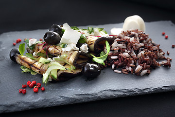Image showing Salad with grilled aubergine.