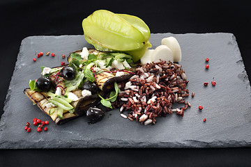 Image showing Salad with grilled aubergine.
