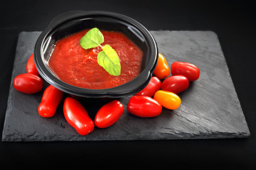 Image showing Tomato cream soup in a disposable container.