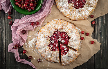 Image showing Galette with gooseberries top view