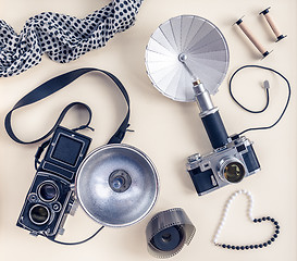 Image showing Vintage photo cameras  and accessories