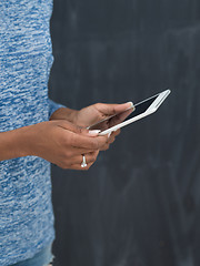 Image showing Happy African American Woman Using Digital Tablet