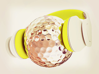 Image showing Metal Golf Ball With headphones. 3d illustration. Vintage style