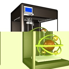 Image showing 3d printer during work on the atom. Scientific high technology c