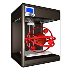 Image showing 3d printer during work on the atom. Scientific high technology c