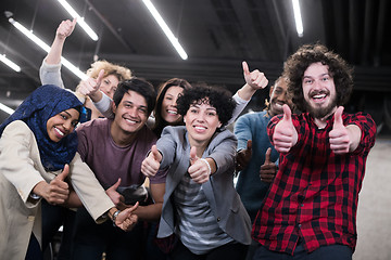 Image showing portrait of young excited multiethnics business team