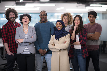 Image showing portrait of young excited multiethnics business team