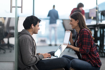 Image showing software developers couple working on the floor