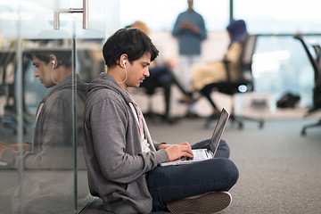 Image showing software developer working on the floor