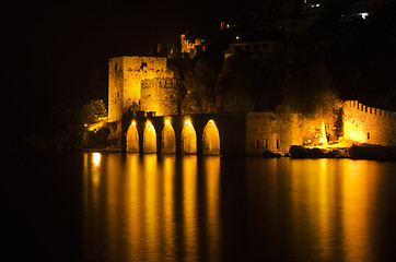 Image showing Antique Fortress in Alanya at Night