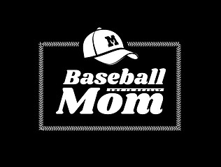 Image showing Baseball mom emblem with baseball lacing and a hat on black background. Vector
