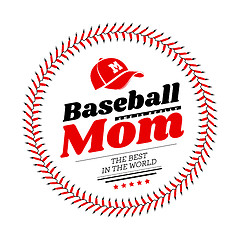 Image showing Baseball mom emblem with baseball lacing and a hat on white background. Vector