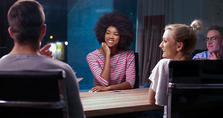 Image showing Multiethnic startup business team in night office